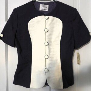 Vintage Women's William Pearson Dress Suit Cream and Navy Sz 4